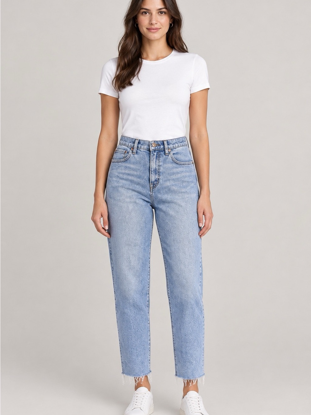 Free People We The Free Light Wash High Rise Straight Raw Hem Jeans - Size 30